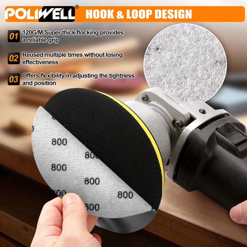 POLIWELL 6 Inch (150mm) 800 Grit Sanding Discs Waterproof Hook & Loop Heavy Duty Silicon Carbide Round Flocking Sandpaper for Wet/Dry Sanding Grinder Polishing Accessories, 20-Pack - Image 4